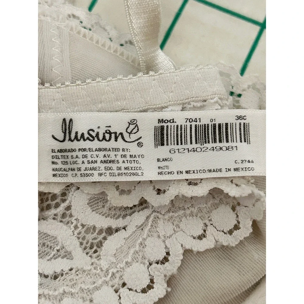 Ilusión 36C White Floral Lace Underwire Bra 7041 Coquette Bridal Lingerie